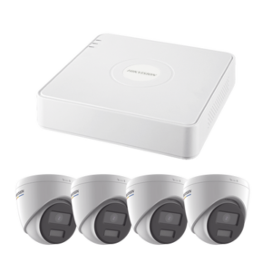 Kit IP 1080p (2 Megapixel) / NVR de 4 Canales con 4 Puertos PoE / 4 Cámaras IP Turret con Micrófono Integrado / ColorVu y ACUSENSE Lite