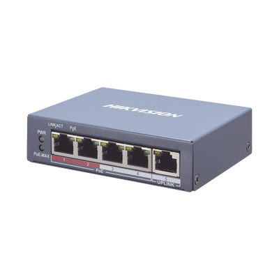 Switch Monitoreable PoE+ / 4 puertos 10/100 Mbps PoE+ / 1 puerto RJ45 Uplink / PoE Hasta 250 Metros / 60 W / Conexión Remota desde Hik-ProConnect - Image 2