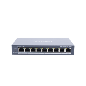 Switch Monitoreable PoE+ / 8 puertos 10/100 Mbps PoE+ / 1 puerto 10/100/1000 Mbps de Uplink / PoE hasta 250 metros / conexión remota desde Hik-ProConnect / 110 W