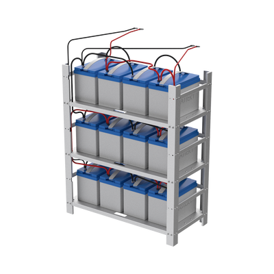 Estante Galvanizado de 3 Niveles para Instalación de 12 Baterías de Ciclo Profundo Similares a la PL-110-D12. - Image 2