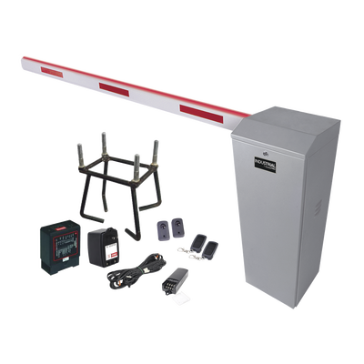 Kit COMPLETO Barrera Izquierda XB / 5M / Iluminación LED Rojo-Verde / Incluye Sensor de masa, Transformador, Lazo, Ancla, Fotoceldas y 2 Controles Inalámbricos