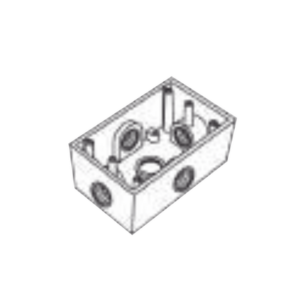 Caja Condulet FS de 1" (25.4 mm) con cinco bocas a prueba de intemperie.
