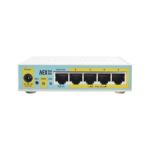 (hEX PoE LITE) RouterBoard, 5 Puertos Fast Ethernet, 4 con PoE Pasivo, 1 Puerto USB