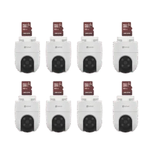 Kit de Camaras WiFi, Incluye 8 Piezas CS-H8C y 8 Piezas HS-TF-E1/32G / Audio de Dos Vías / Detección de Movimiento / Luz Blanca / Sirena / Uso en Exterior con Protección